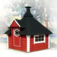 Casetta da giardino in legno AURA 3,85 x 4,39 x h 3,52 m con barbecue