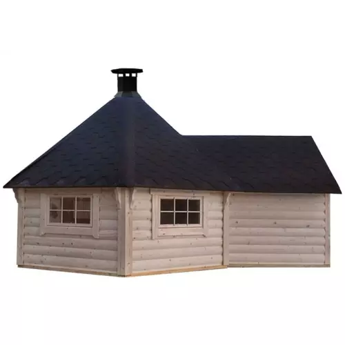 Casetta da giardino in legno ERIS 5,35 x 4,42 x h 3,25 m con barbecue