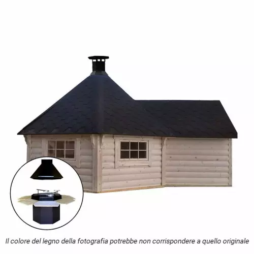 Casetta in legno ERIS da giardino 5,4 x 4,4 x h 3,3 m con BARBECUE STANDARD