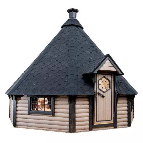 Casetta da giardino in legno IRIDE Ø 5,99 x h 4,68 m con barbecue