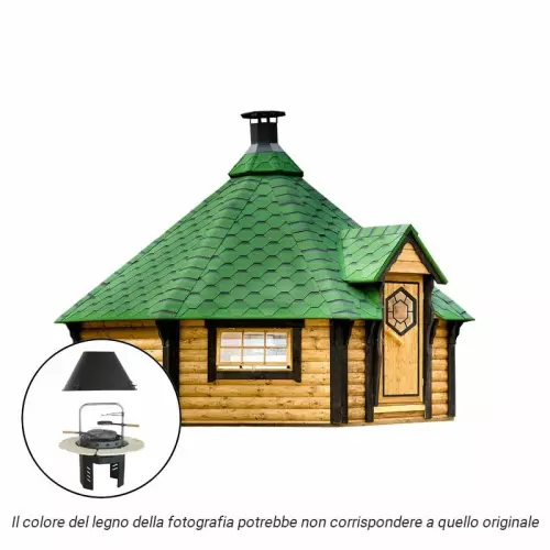 Casetta in legno GAIA da giardino Ø 5,2 x h 3,5 m con BARBECUE VIKING