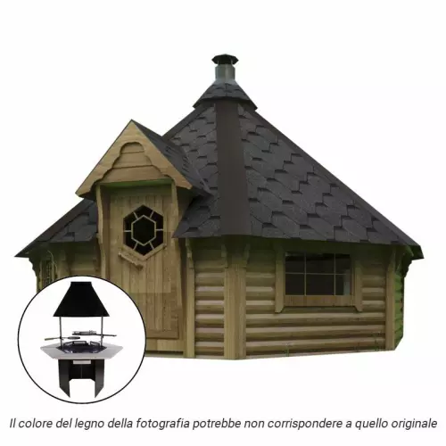 Casetta in legno MAIA da esterno Ø 5,1 x h 3,6 m con BARBECUE LUXURY