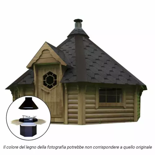 Casetta in legno MAIA da esterno Ø 5,1 x h 3,6 m con BARBECUE STANDARD