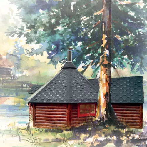 Casetta da giardino in legno GIUNO 4,54 x 6,28 x h 3,56 m con barbecue