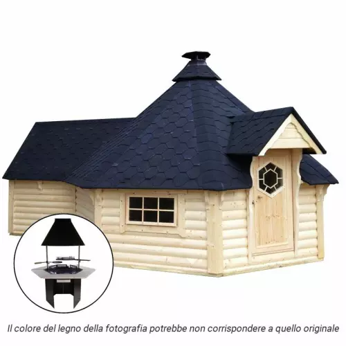 Casetta in legno GIUNO da giardino 4,5 x 6,3 x h 3,6 m con BARBECUE LUXURY