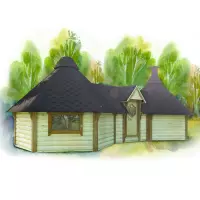 Casetta da giardino in legno CIBELE 9,34 x 4,42 x h 3,2 m con barbecue