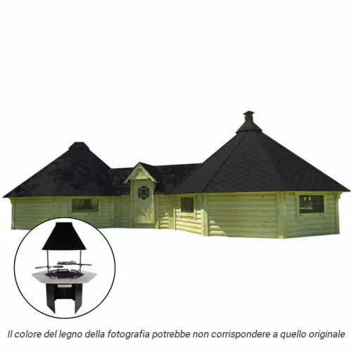 Casetta in legno PERSEFONE da giardino 11,9 x 5,1 x h 3,5 m con BARBECUE LUXURY