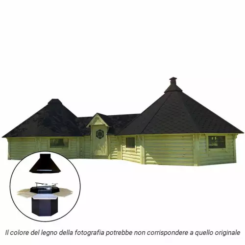Casetta in legno PERSEFONE da giardino 11,9 x 5,1 x h 3,5 m con BARBECUE STANDARD