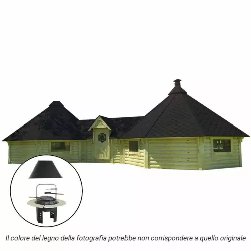 Casetta in legno PERSEFONE da giardino 11,9 x 5,1 x h 3,5 m con BARBECUE VIKING