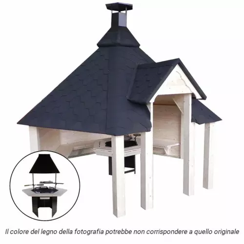 Casetta in legno aperta METI da giardino 4,4 x 3,84 x h 3,7 m con BARBECUE LUXURY