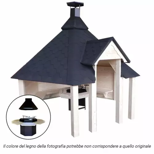 Casetta in legno aperta METI da giardino 4,4 x 3,84 x h 3,7 m con BARBECUE STANDARD