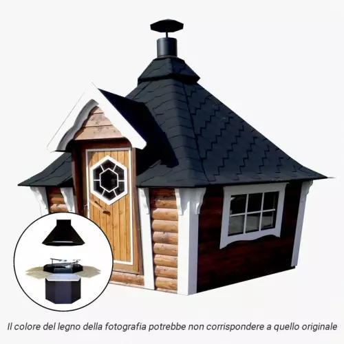 Casetta in legno TICHE da giardino 4,4 x 3,9 x h 3,5 m con BARBECUE  STANDARD