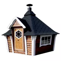 Casetta da giardino in legno TICHE 4,39 x 3,85 x h 3,5 m con barbecue