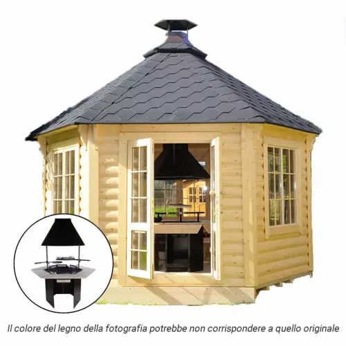 Casetta in legno MINERVA da giardino Ø 4,5 x h 3,4 m con BARBECUE LUXURY