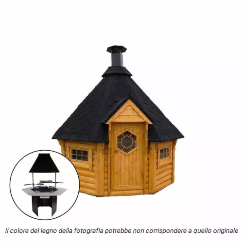 Casetta in legno ARMONIA da giardino Ø 3,4 x h 3,3 m con BARBECUE LUXURY