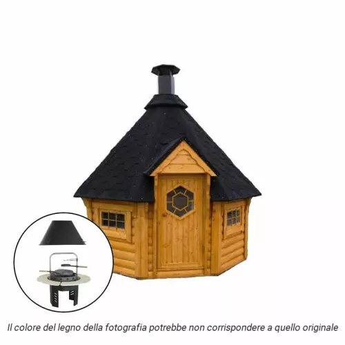Casetta in legno ARMONIA da giardino Ø 3,4 x h 3,3 m con BARBECUE VIKING