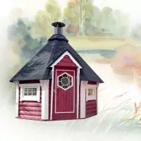 Casetta da giardino in legno ARMONIA Ø 3,39 x h 3,33 m con barbecue