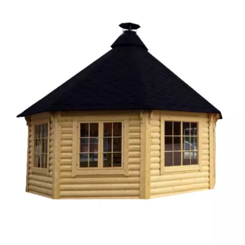 Casetta da giardino in legno NEFELE Ø 5,09 x h 3,8 m con barbecue