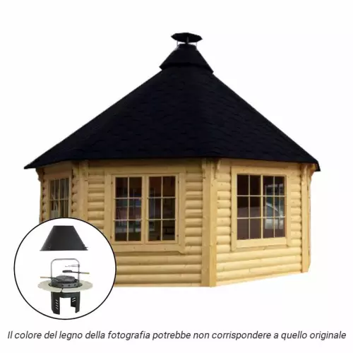 Casetta in legno NEFELE da giardino Ø 5,1 x h 3,8 m con BARBECUE VIKING
