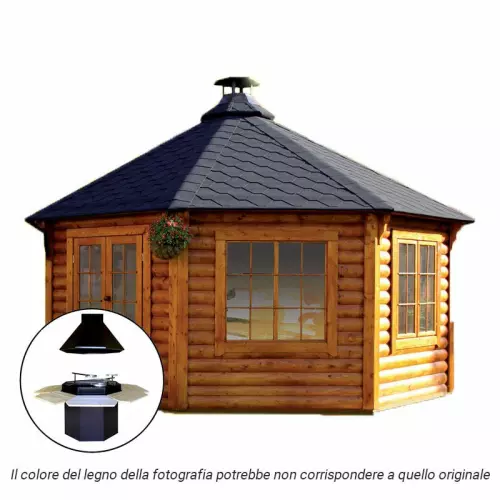 Casetta in legno SELENE da giardino Ø 5,6 x h 3,9 m con BARBECUE STANDARD