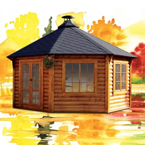 Casetta da giardino in legno SELENE Ø 5,58 x h 3,90 m con barbecue