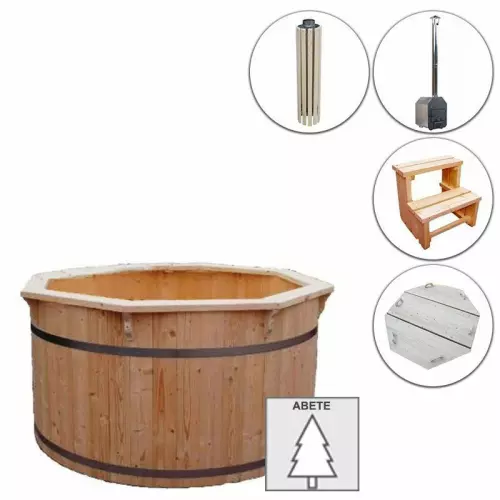 Tinozza in legno BERGEN Ø 1,5 m con stufa : Kit PRO legno di Abete