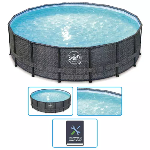 Piscina Fuori Terra SWING FRAME WICKER Ø 4,88 x h.1,22 m - Dark
