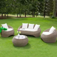 Salotto da giardino in wicker BARCELLONA con cuscini, 5 posti e tavolino