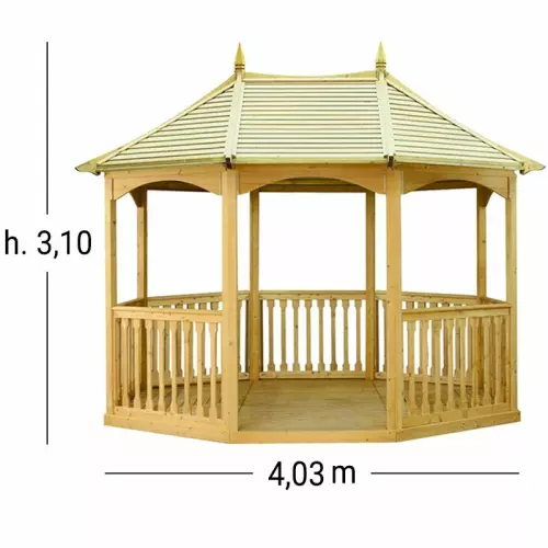Gazebo in legno Brompton Pavilion GRANDE 4,03 x 3,08 x h. 3,10 m - Tetto in legno