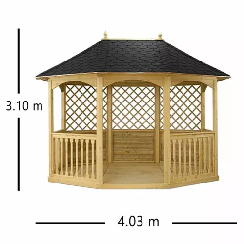 Gazebo in legno Winchester GRANDE 4,03 x 3,08 x h. 3,10 m - Tetto rivestito con guaina Nera