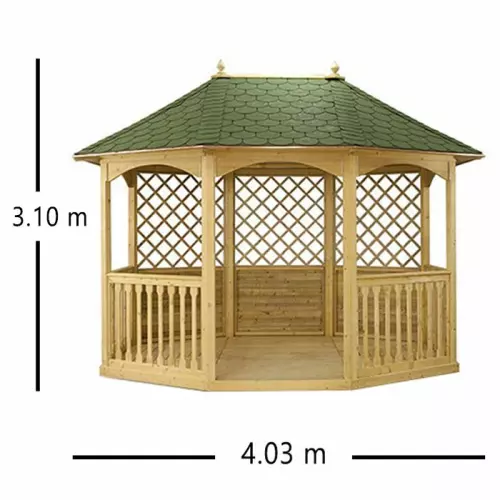 Gazebo in legno Winchester GRANDE 4,03 x 3,08 x h. 3,10 m - Tetto rivestito con guaina Verde