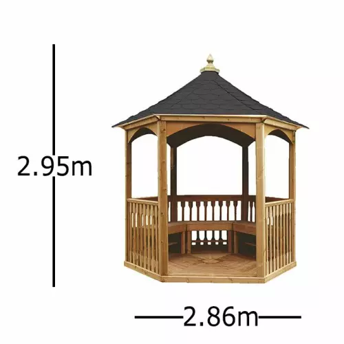 Gazebo in legno Brompton MEDIO 2,86 x 2,48 x h 2,95 m - Tetto rivestito con guaina Nera