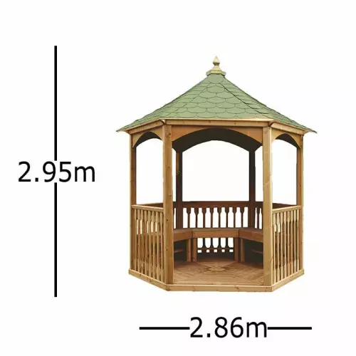 Gazebo in legno Brompton MEDIO 2,86 x 2,48 x h 2,95 m - Tetto rivestito con guaina Verde