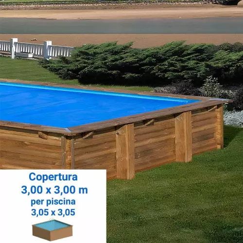 Copertura Isotermica a bolle 3,00 x 3,00 m per piscine in legno Gre 3,05 x 3,05 m