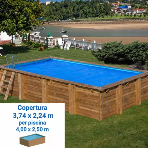 Copertura Isotermica a bolle 3,74 x 2,24 m per piscine in legno Gre 4,00 x 2,50 m