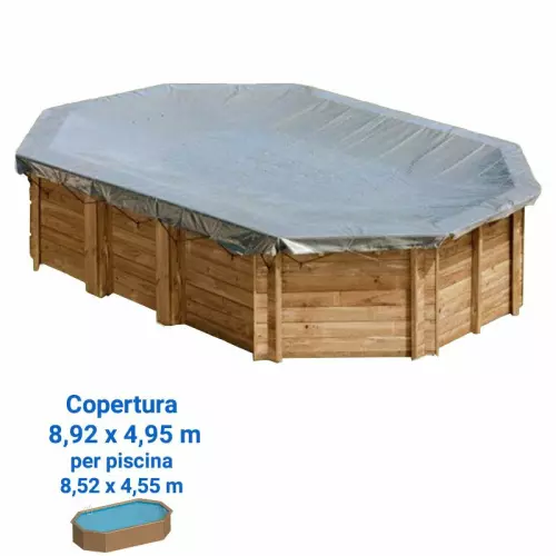 Copertura Invernale in PVC 580 gr/m² per piscine in legno Gre : Copertura invernale 8,92 x 4,95 m per piscina ottagonale allungata in legno Gre 8,52 x 4,55 m