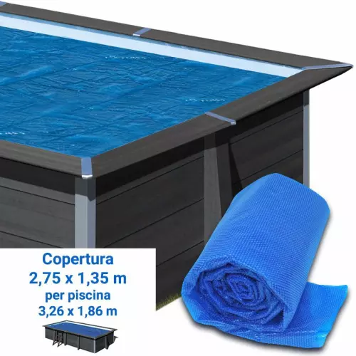 Copertura isotermica a bolle 2,75 X 1,35 m per piscine in legno composito rettangolare WPC WOOD di 3,26 X 1,86 m