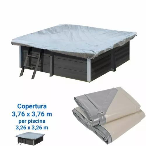 Copertura invernale 3,76 x 3,76 m per piscina in legno composito quadrata WPC WOOD di 3,26 x 3,26 m