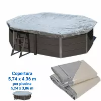 Copertura invernale 5,74 x 4,36 m per piscina in legno composito ottagonale allungata WPC WOOD di 5,24 x 3,86 m