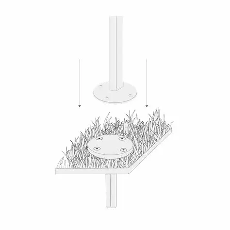 Base circolare 90° per fissaggio palo su superficie solida oppure su base Umbrosa