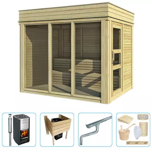 Sauna finlandese tradizionale da esterno ARES 2-5 posti - KIT PRO CON STUFA A LEGNA