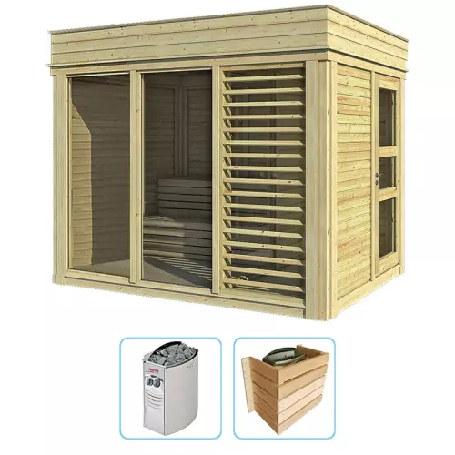 Sauna finlandese tradizionale da esterno ARES 2-5 posti  con spogliatoio - KIT STANDARD CON RISCALDATORE ELETTRICO