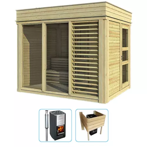 Sauna finlandese tradizionale da esterno ARES 2-5 posti con spogliatoio - KIT STANDARD CON STUFA A LEGNA