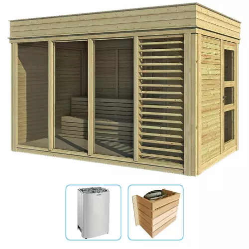 Sauna finlandese tradizionale da esterno ARES 2-6 posti con spogliatoio - KIT STANDARD CON RISCALDATORE ELETTRICO