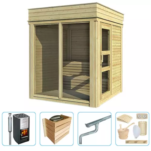 Sauna finlandese tradizionale da esterno ARES 2-4 posti - KIT PRO CON STUFA A LEGNA