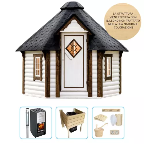 Sauna finlandese tradizionale da esterno LOKI 5-7 posti - KIT PRO CON STUFA A LEGNA