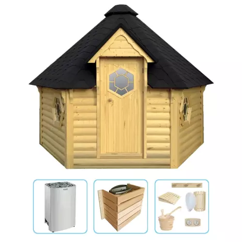 Sauna finlandese tradizionale da esterno ODINO 6-8 posti - KIT PRO CON RISCALDATORE ELETTRICO