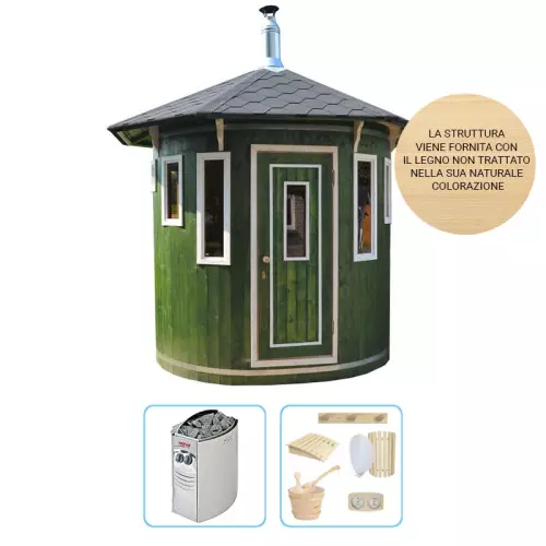 Sauna finlandese tradizionale da esterno CARONTE 5-7 posti - KIT PRO CON RISCALDATORE ELETTRICO
