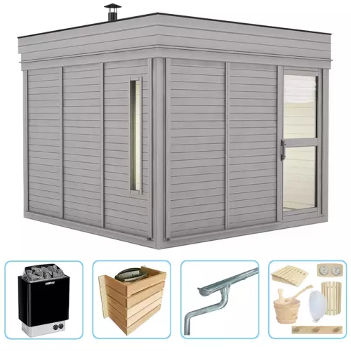 Sauna finlandese tradizionale da esterno ARES Small 5-6 posti - KIT PRO CON RISCALDATORE ELETTRICO