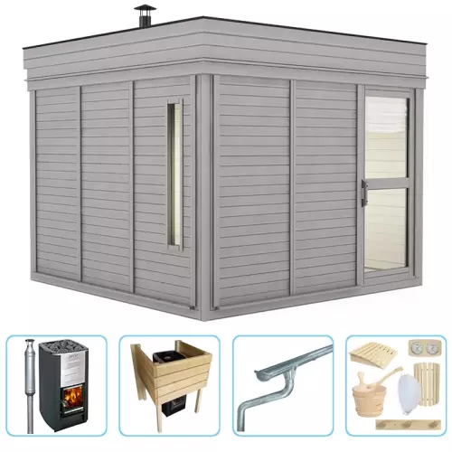 Sauna finlandese tradizionale da esterno ARES 5-6 posti - KIT PRO CON STUFA A LEGNA